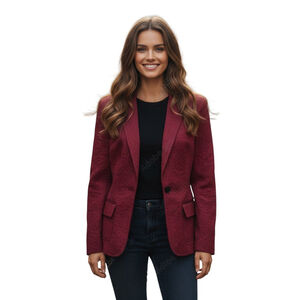 Chico's Blazer Jacket Womens 1 US M Red Brocade Office Workwear Formal Career